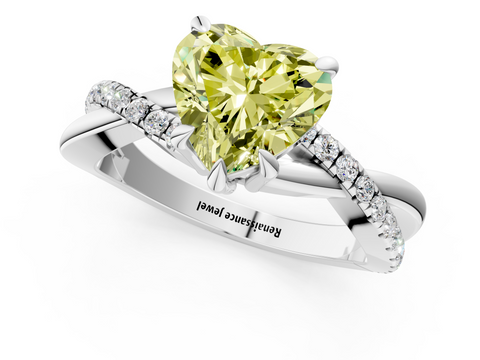 White gold Fancy Yellow Heart  Cut Diamond Twist Band Solitaire with Prong Setting_37