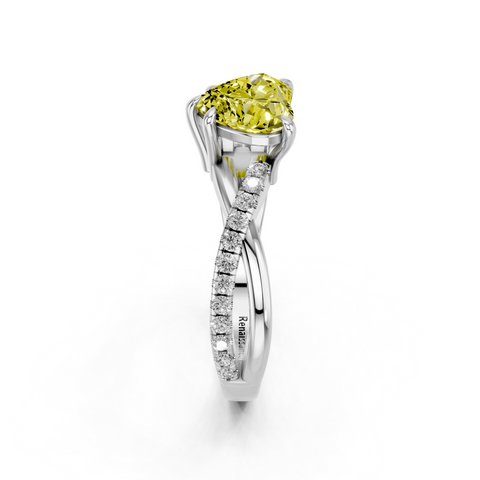 White gold Fancy Yellow Heart  Cut Diamond Twist Band Solitaire with Prong Setting_3