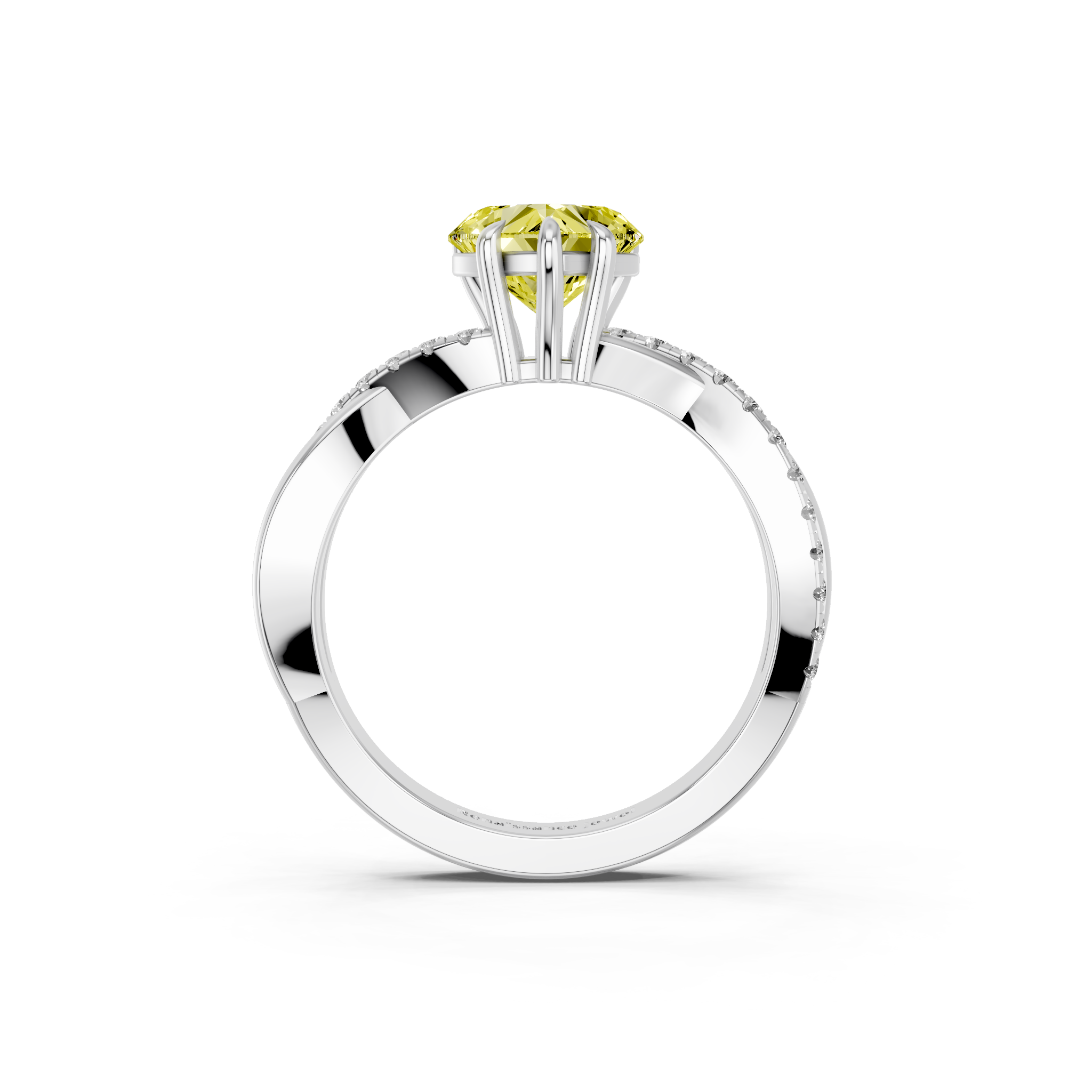 White gold Fancy Yellow Heart  Cut Diamond Twist Band Solitaire with Prong Setting_4