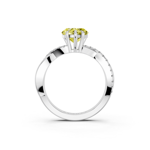 White gold Fancy Yellow Heart  Cut Diamond Twist Band Solitaire with Prong Setting_4