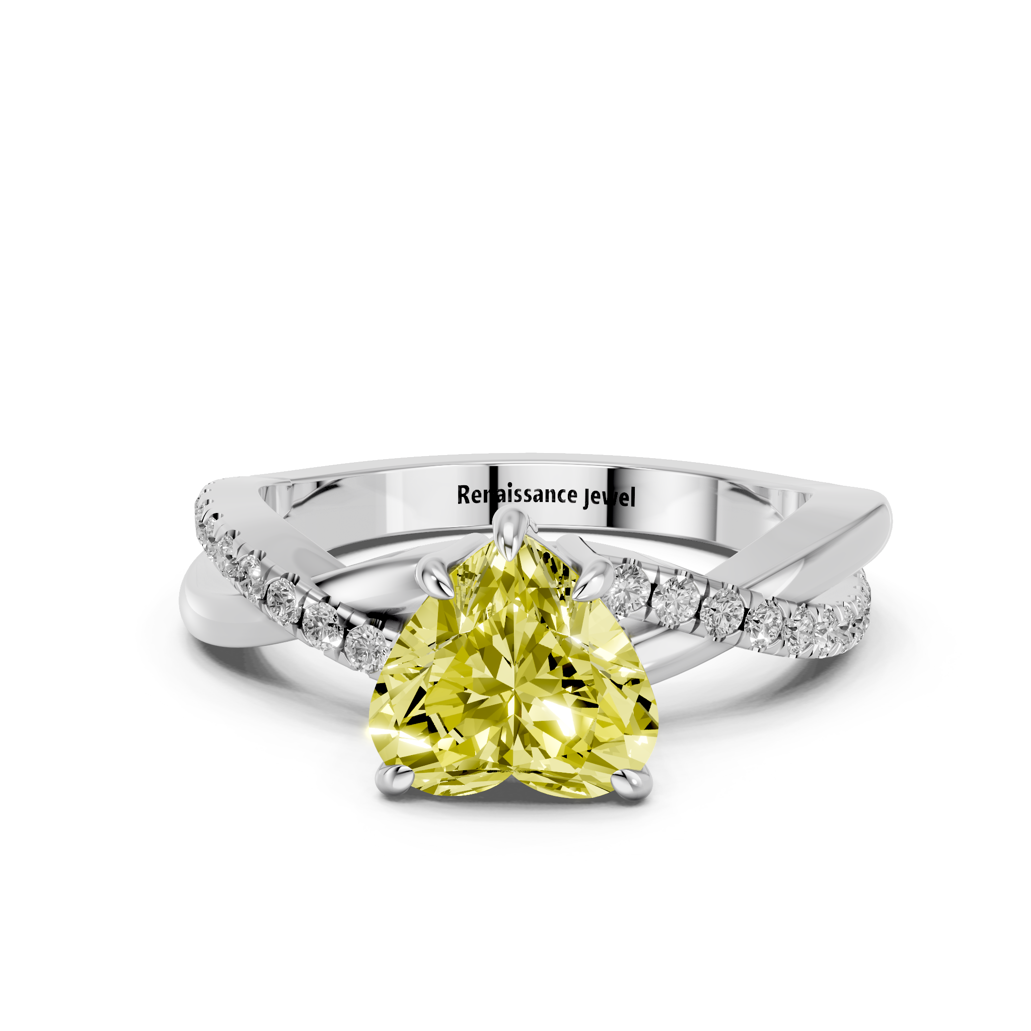 White gold Fancy Yellow Heart  Cut Diamond Twist Band Solitaire with Prong Setting_8