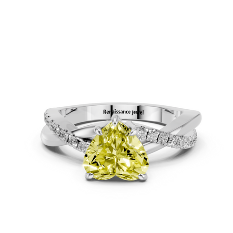 White gold Fancy Yellow Heart  Cut Diamond Twist Band Solitaire with Prong Setting_8