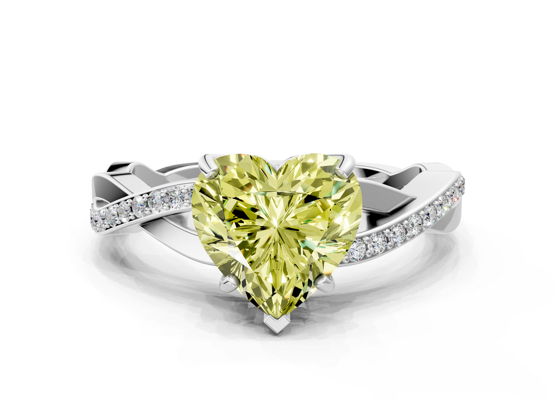 White gold Fancy Yellow Heart  Cut Diamond Twisted Band Engagement Ring with Prong Setting_3