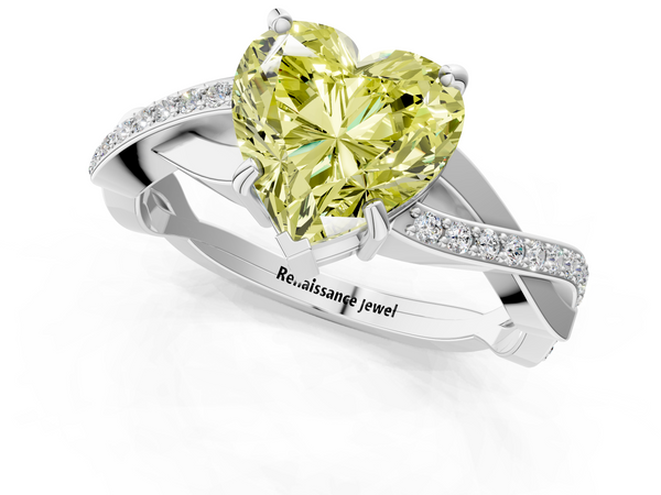 Platinum Fancy Yellow Heart  Cut Diamond Twisted Band Engagement Ring with Prong Setting