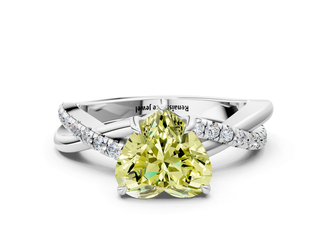 White gold Fancy Yellow Heart  Cut Diamond Twisted Band with Pavé Setting and Four-Prong Setting_20