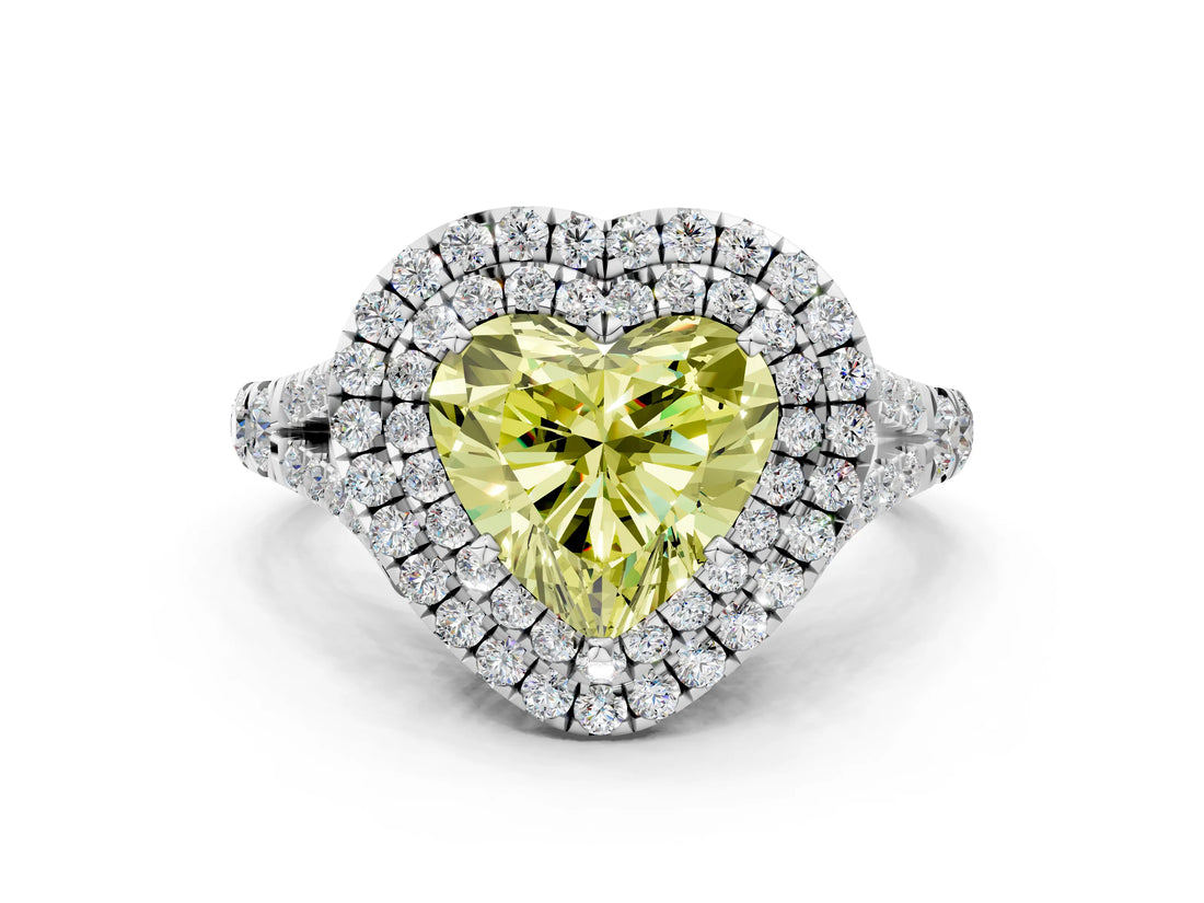 White gold Fancy Yellow Heart  Cut Double Halo Split Shank Diamond Ring with Prong Setting_49