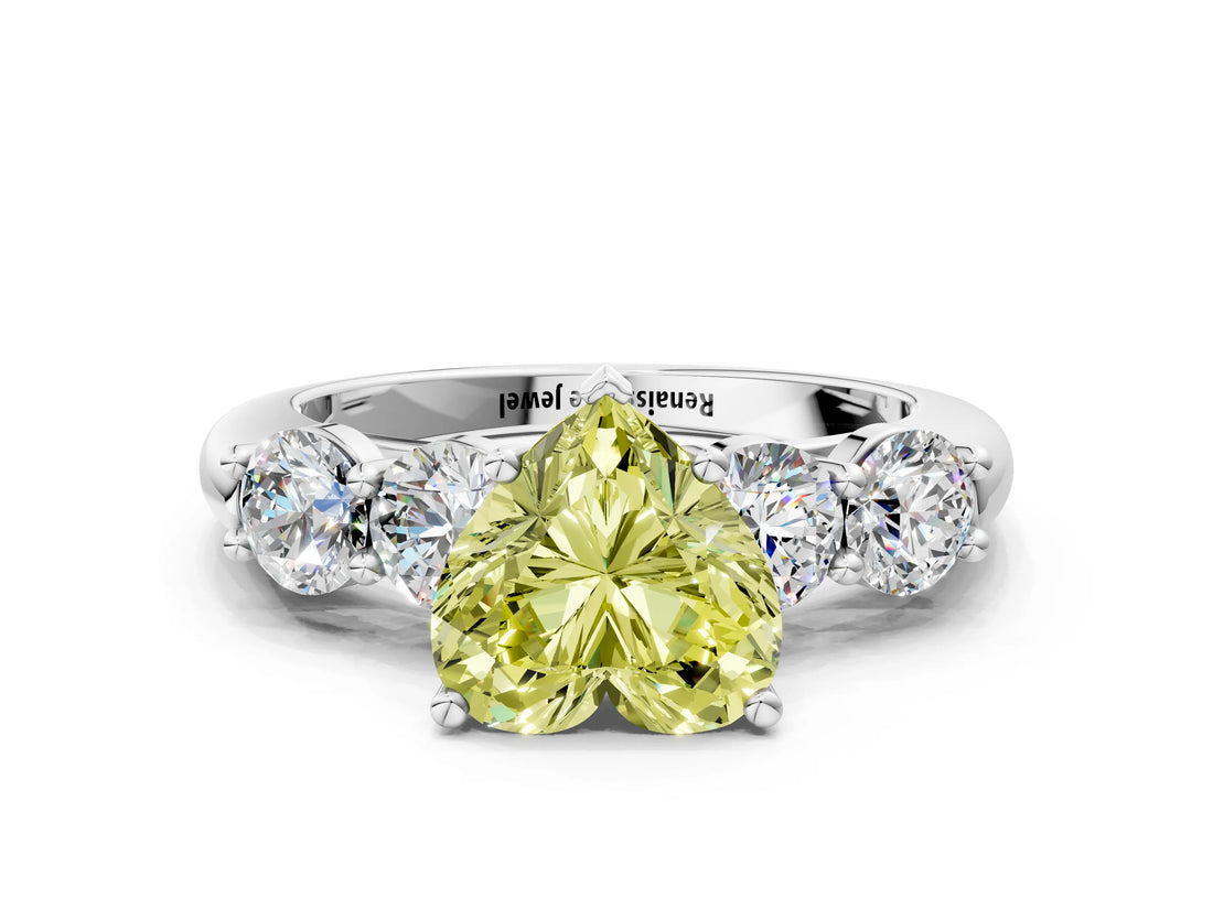 White gold Fancy Yellow Heart  Cut Five-Stone Prong Set Diamond Ring with Classic Band_31