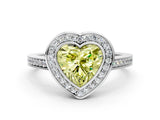 White gold Fancy Yellow Heart Cut Halo Bezel Diamond Pave Band Ring