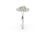 White gold Fancy Yellow Heart Cut Halo Cluster Diamond Ring with Pave Band and Four-Prong Setting_14