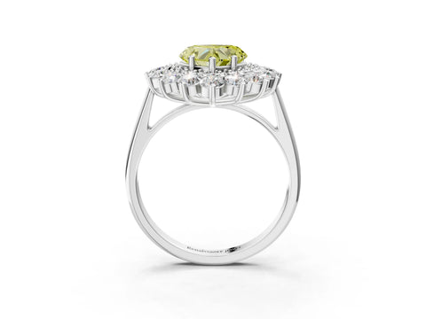 White gold Fancy Yellow Heart Cut Halo Cluster Diamond Ring with Pave Band and Four-Prong Setting_15