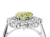 White gold Fancy Yellow Heart Cut Halo Cluster Diamond Ring with Pave Band and Four-Prong Setting_16