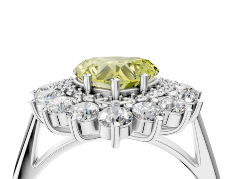 White gold Fancy Yellow Heart Cut Halo Cluster Diamond Ring with Pave Band and Four-Prong Setting_16