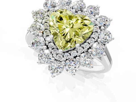 White gold Fancy Yellow Heart Cut Halo Cluster Diamond Ring with Pave Band and Four-Prong Setting_1