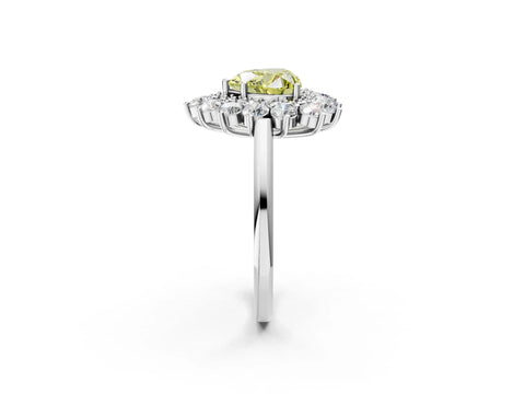 White gold Fancy Yellow Heart Cut Halo Cluster Diamond Ring with Pave Band and Four-Prong Setting_2