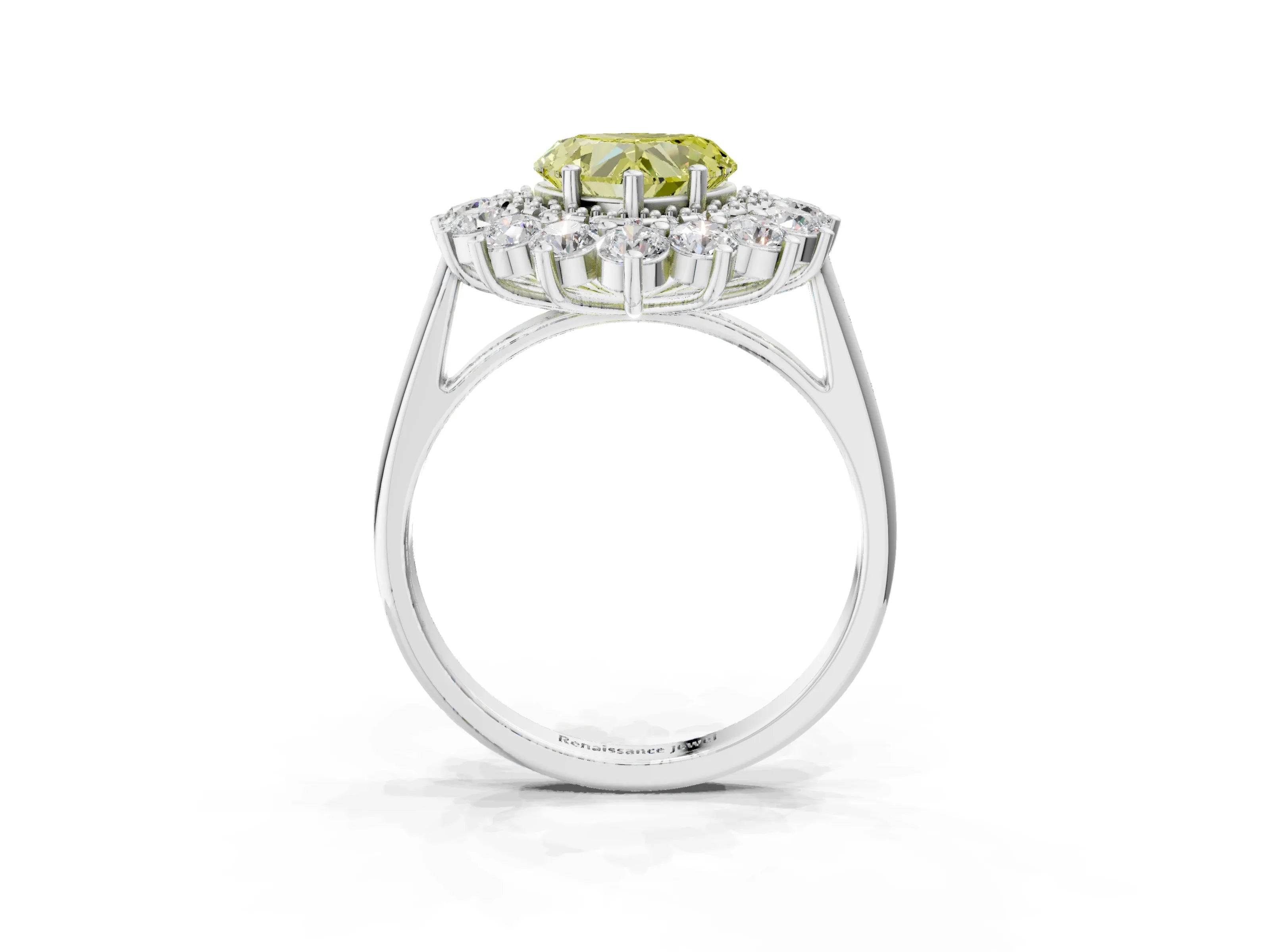 White gold Fancy Yellow Heart Cut Halo Cluster Diamond Ring with Pave Band and Four-Prong Setting_3