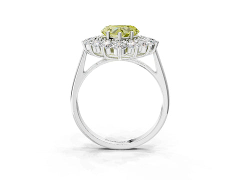 White gold Fancy Yellow Heart Cut Halo Cluster Diamond Ring with Pave Band and Four-Prong Setting_3