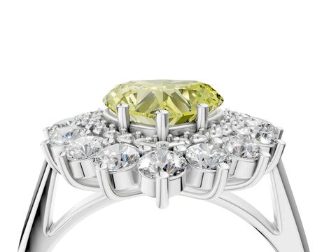 White gold Fancy Yellow Heart Cut Halo Cluster Diamond Ring with Pave Band and Four-Prong Setting_4