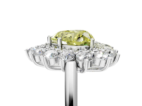 White gold Fancy Yellow Heart Cut Halo Cluster Diamond Ring with Pave Band and Four-Prong Setting_5