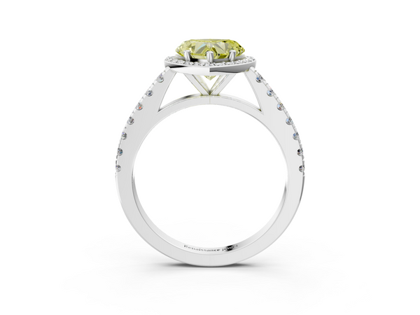 White gold Fancy Yellow Heart  Cut Halo Diamond Engagement Ring with Pave Band and Four-Prong Setting