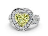 White gold Fancy Yellow Heart Cut Halo Diamond Engagement Ring with Pave Split Shank and Four-Prong Setting