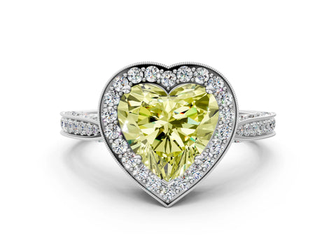 White gold Fancy Yellow Heart Cut Halo Diamond Engagement Ring with Split Shank Band and Four-Prong Setting_12
