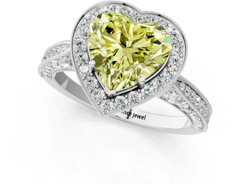 White gold Fancy Yellow Heart Cut Halo Diamond Engagement Ring with Split Shank Band and Four-Prong Setting_13