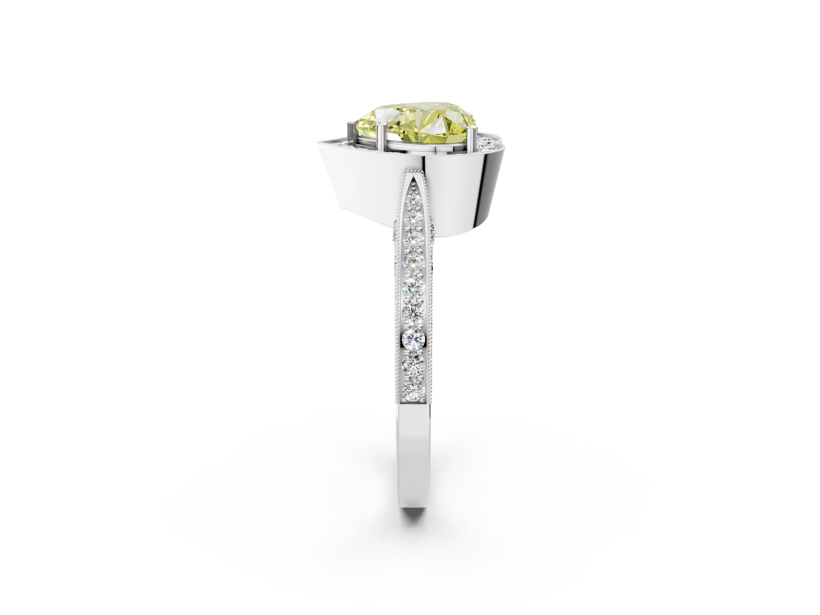 White gold Fancy Yellow Heart Cut Halo Diamond Engagement Ring with Split Shank Band and Four-Prong Setting_14