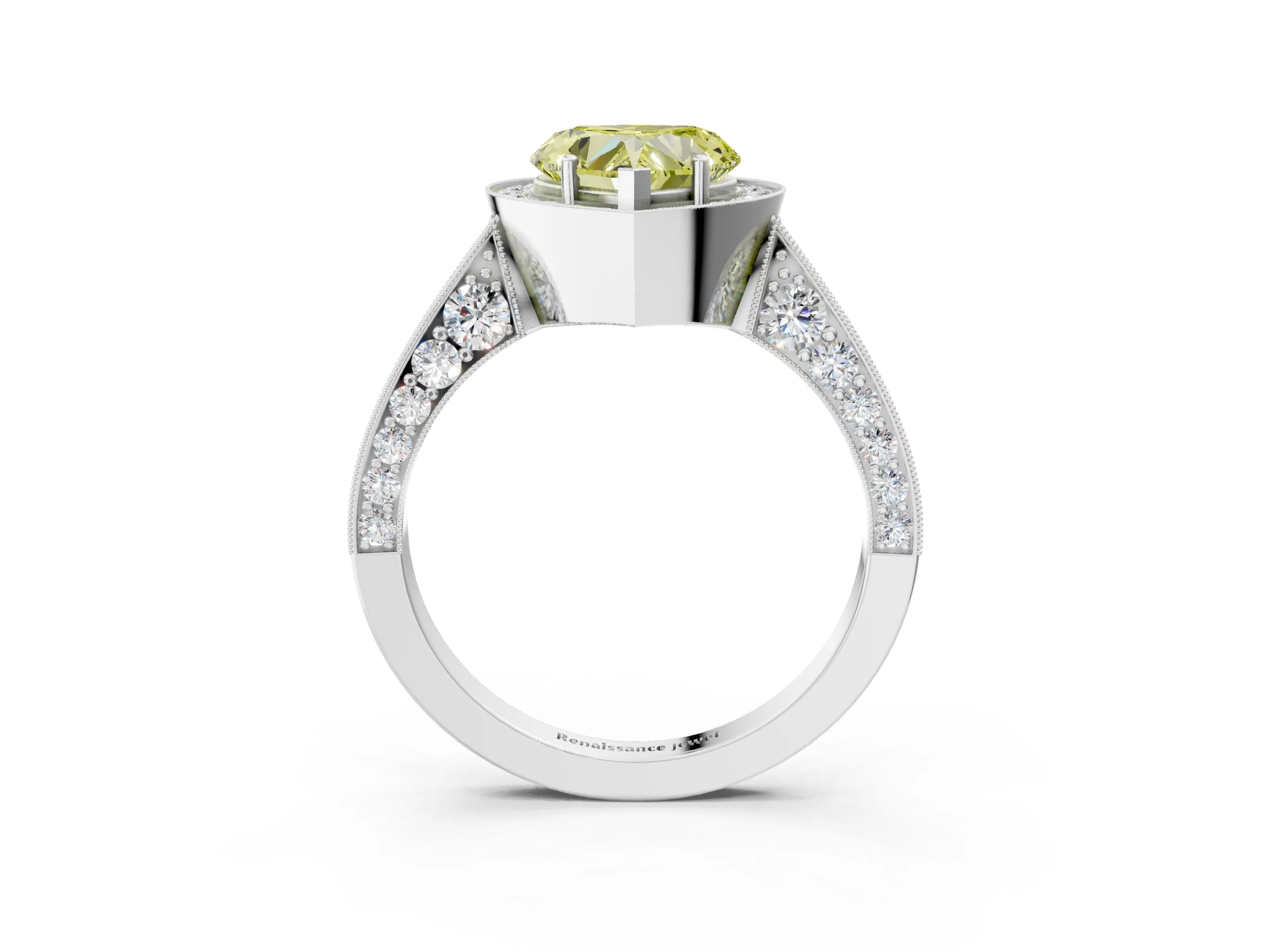 White gold Fancy Yellow Heart Cut Halo Diamond Engagement Ring with Split Shank Band and Four-Prong Setting_15