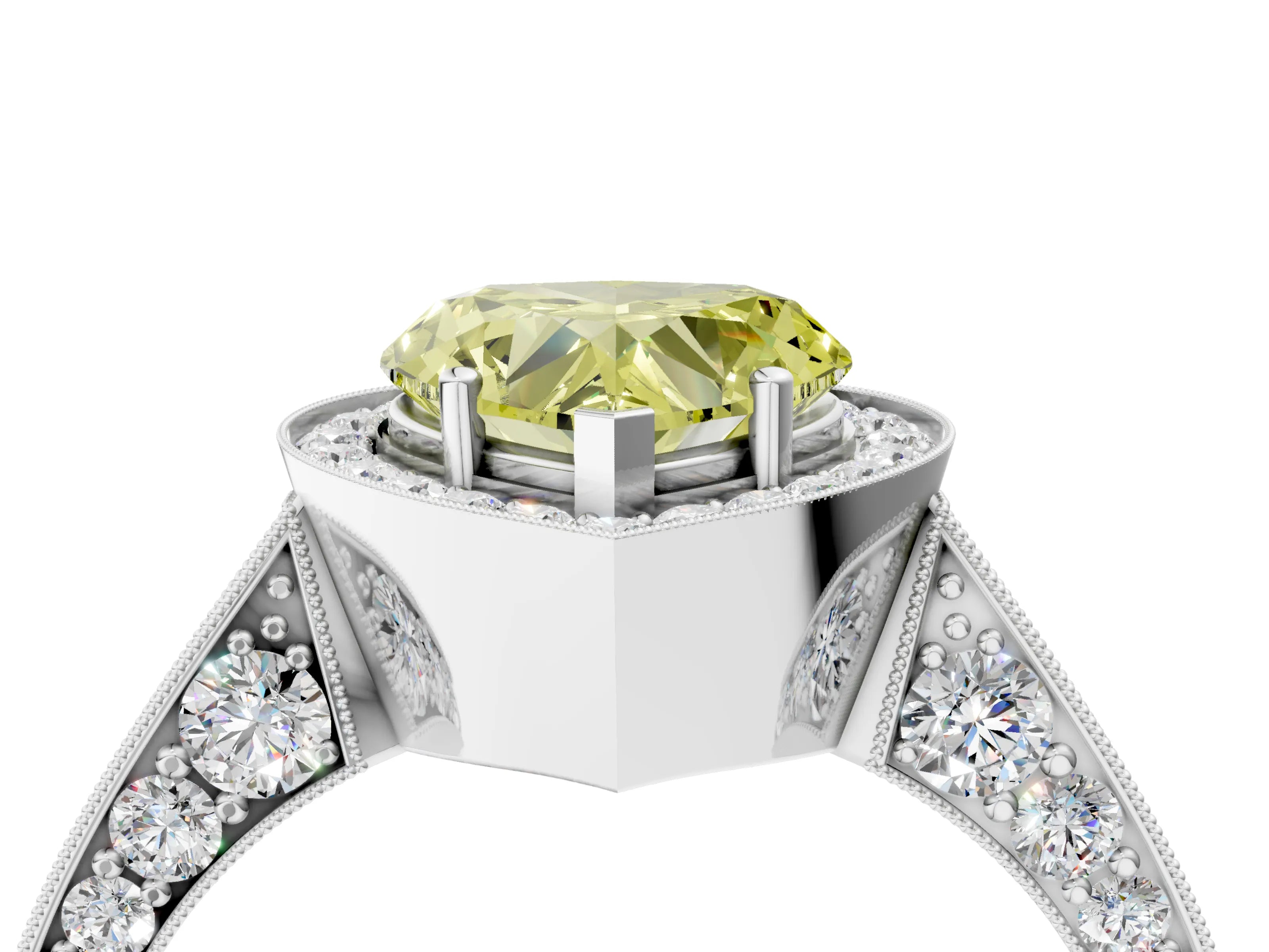 White gold Fancy Yellow Heart Cut Halo Diamond Engagement Ring with Split Shank Band and Four-Prong Setting_16