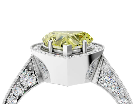 White gold Fancy Yellow Heart Cut Halo Diamond Engagement Ring with Split Shank Band and Four-Prong Setting_16