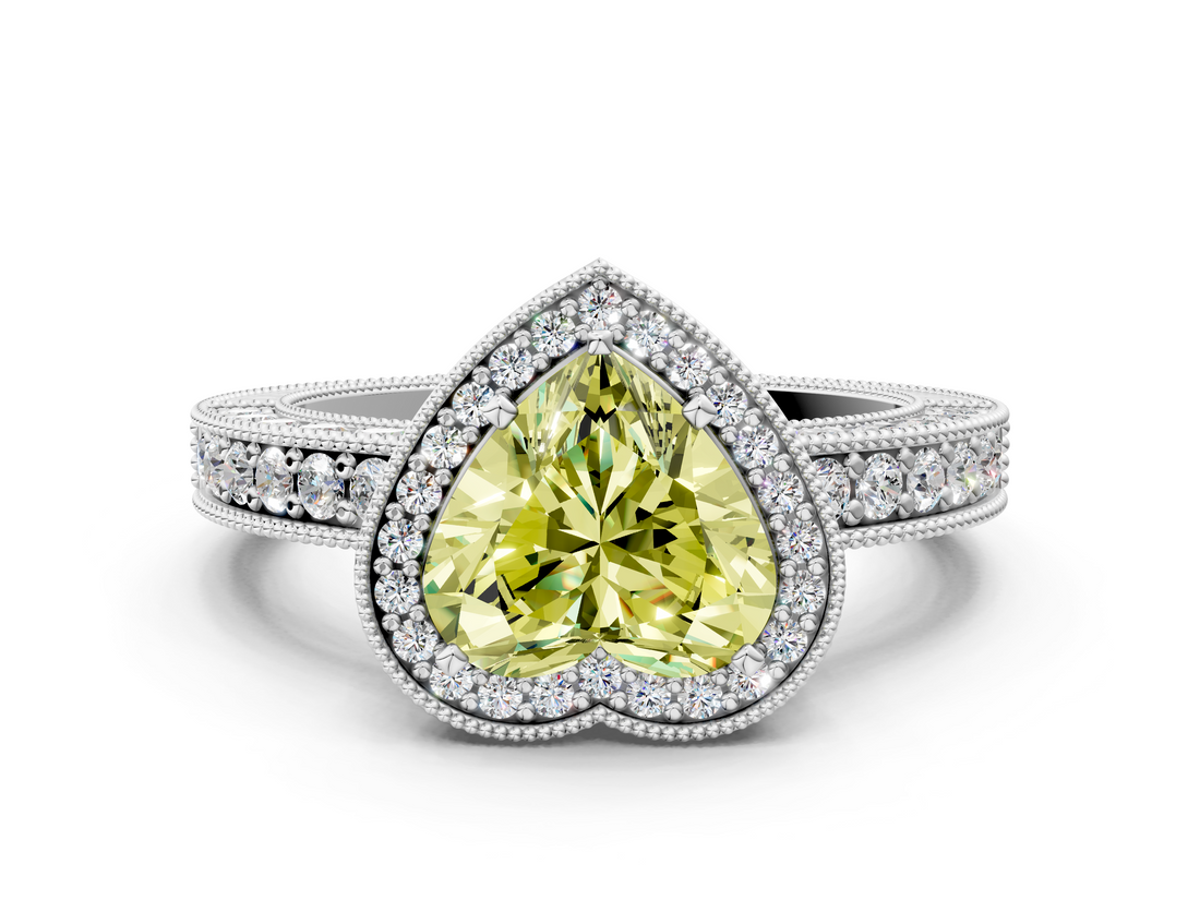 White gold Fancy Yellow Heart  Cut Halo Diamond Pave Band Ring with Four-Prong Setting_44