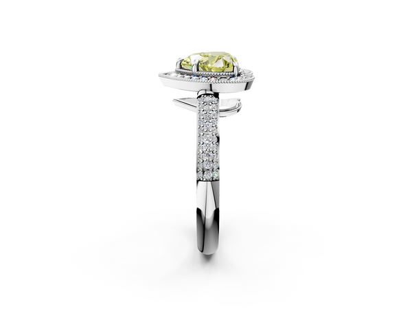 White gold Fancy Yellow Heart  Cut Halo Diamond Pave Band with Four-Prong Setting