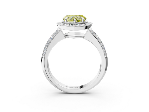 White gold Fancy Yellow Heart  Cut Halo Diamond Pave Band with Four-Prong Setting