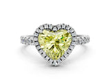 White gold Fancy Yellow Heart Cut Halo Diamond Pave Band with Prong Setting