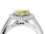White gold Fancy Yellow Heart Cut Halo Diamond Ring with Beaded Split Shank and Four-Prong Setting_4