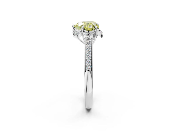 Platinum Fancy Yellow Heart  Cut Halo Diamond Ring with Channel Set Band and Four-Prong Setting