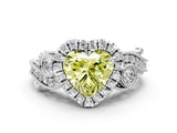 White gold Fancy Yellow Heart Cut Halo Diamond Ring with Milgrain and Bezel Accents on a Split Shank Band_12