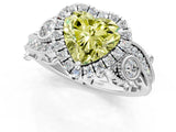 White gold Fancy Yellow Heart Cut Halo Diamond Ring with Milgrain and Bezel Accents on a Split Shank Band_13