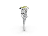 White gold Fancy Yellow Heart Cut Halo Diamond Ring with Milgrain and Bezel Accents on a Split Shank Band_14