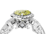 White gold Fancy Yellow Heart Cut Halo Diamond Ring with Milgrain and Bezel Accents on a Split Shank Band_16