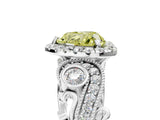 White gold Fancy Yellow Heart Cut Halo Diamond Ring with Milgrain and Bezel Accents on a Split Shank Band_17