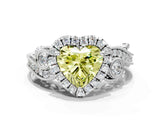 White gold Fancy Yellow Heart Cut Halo Diamond Ring with Milgrain and Bezel Accents on a Split Shank Band_24