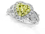 White gold Fancy Yellow Heart Cut Halo Diamond Ring with Milgrain and Bezel Accents on a Split Shank Band_25
