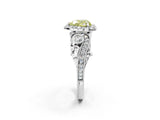 White gold Fancy Yellow Heart Cut Halo Diamond Ring with Milgrain and Bezel Accents on a Split Shank Band_26