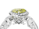 White gold Fancy Yellow Heart Cut Halo Diamond Ring with Milgrain and Bezel Accents on a Split Shank Band_28