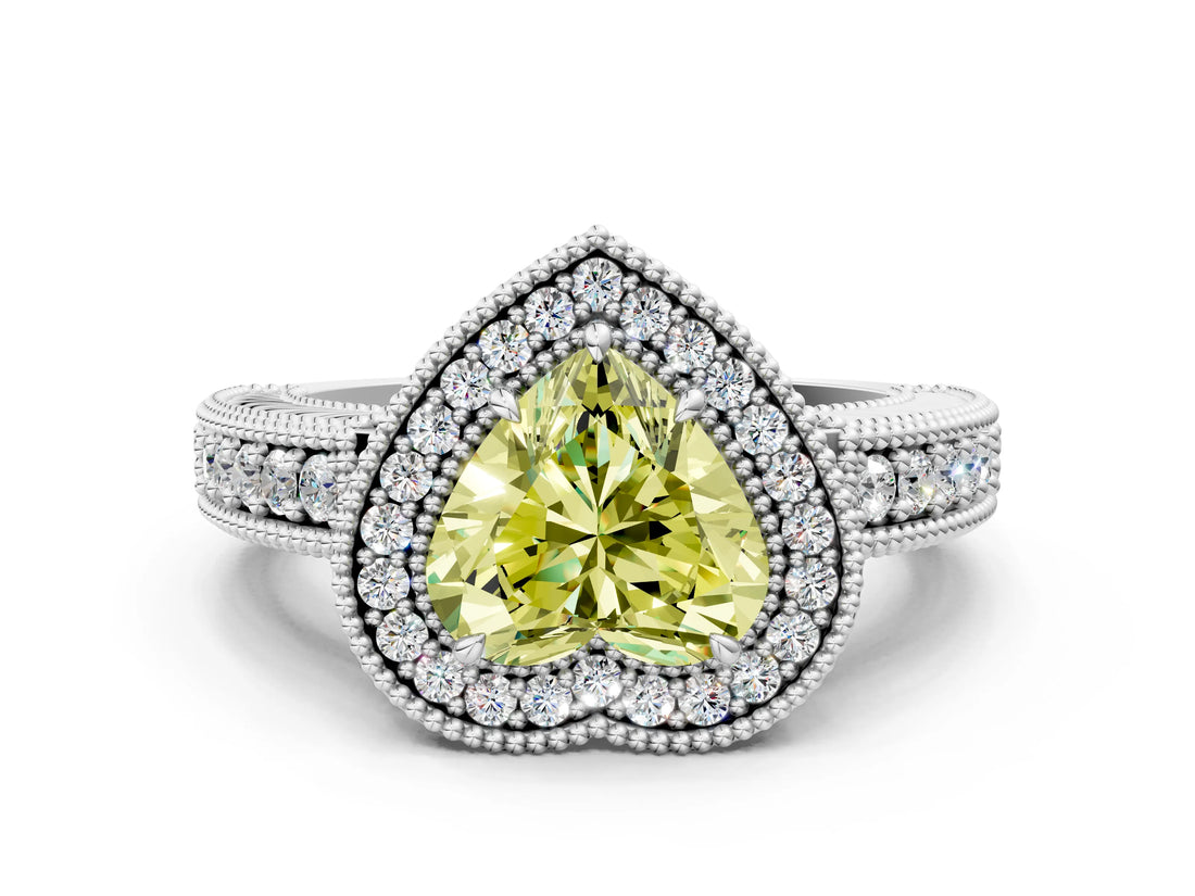 White gold Fancy Yellow Heart  Cut Halo Diamond Ring with Pavé Band and Four-Prong Setting_52