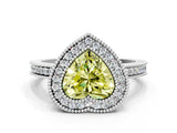White gold Fancy Yellow Heart  Cut Halo Diamond Ring with Pavé Band and Milgrain Prong Setting_32