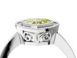 White gold Fancy Yellow Heart  Cut Halo Diamond Ring with Pavé Band and Milgrain Prong Setting_36