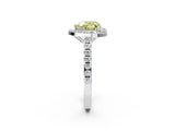 White gold Fancy Yellow Heart Cut Halo Diamond Ring with Pavé Band and Three-Prong Setting_38