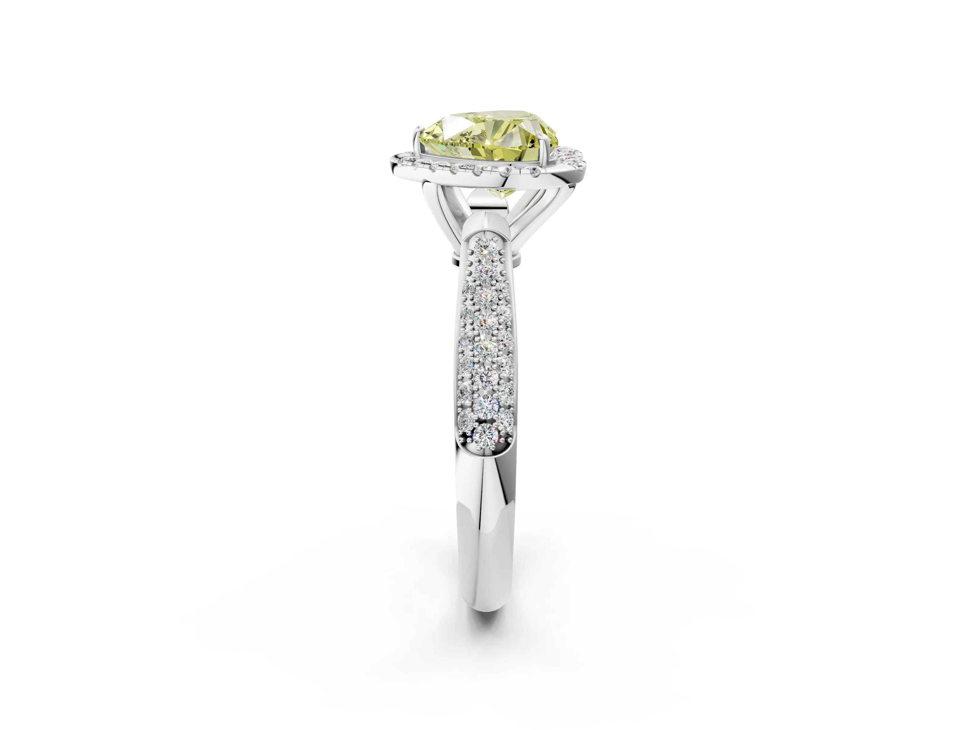 White gold Fancy Yellow Heart Cut Halo Diamond Ring with Pavé Band_26
